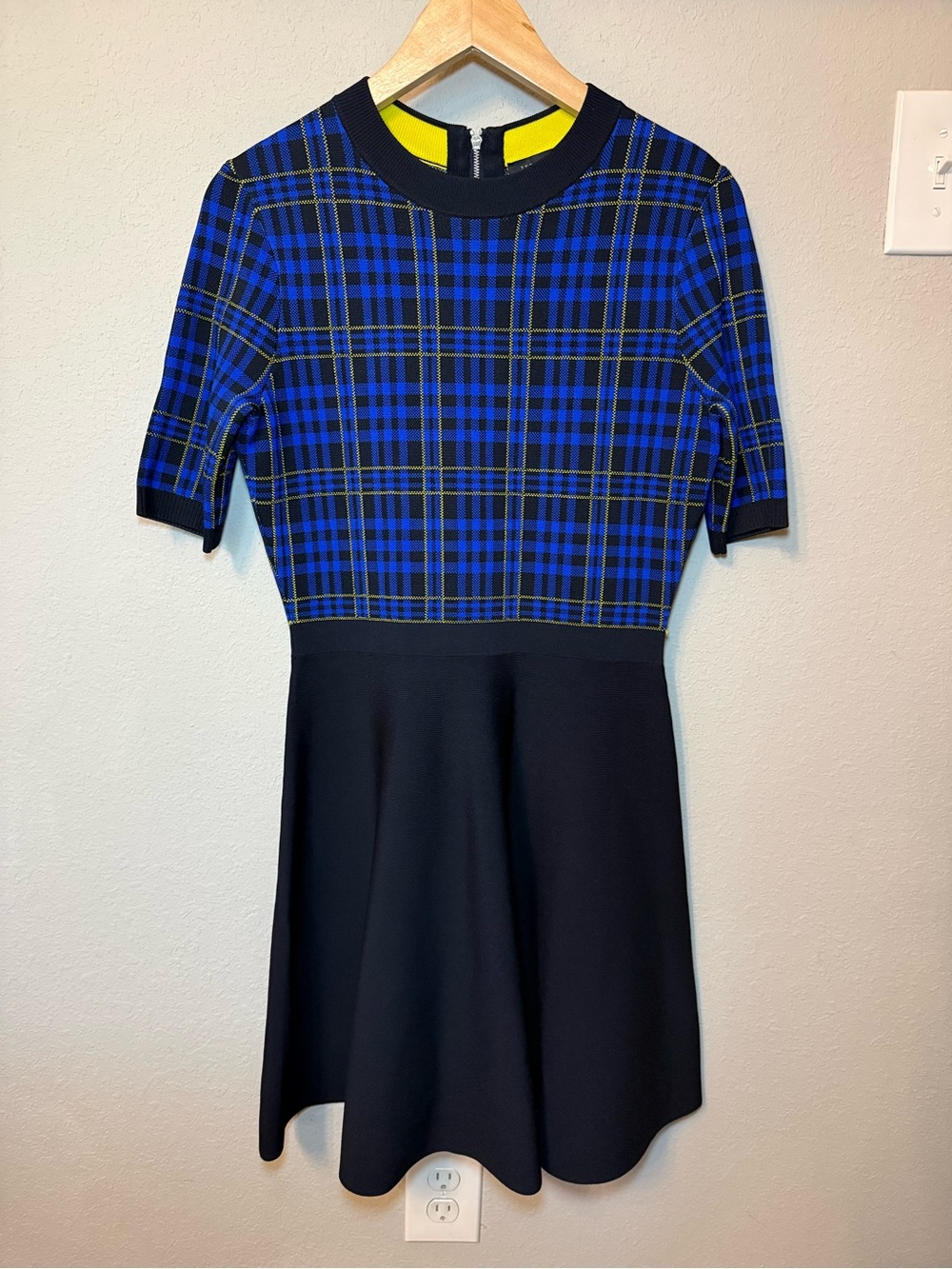 Ted Baker Nilar Knitted Check Skater Dress, Blue Size 6(Ted 2) - Picture 6 of 16